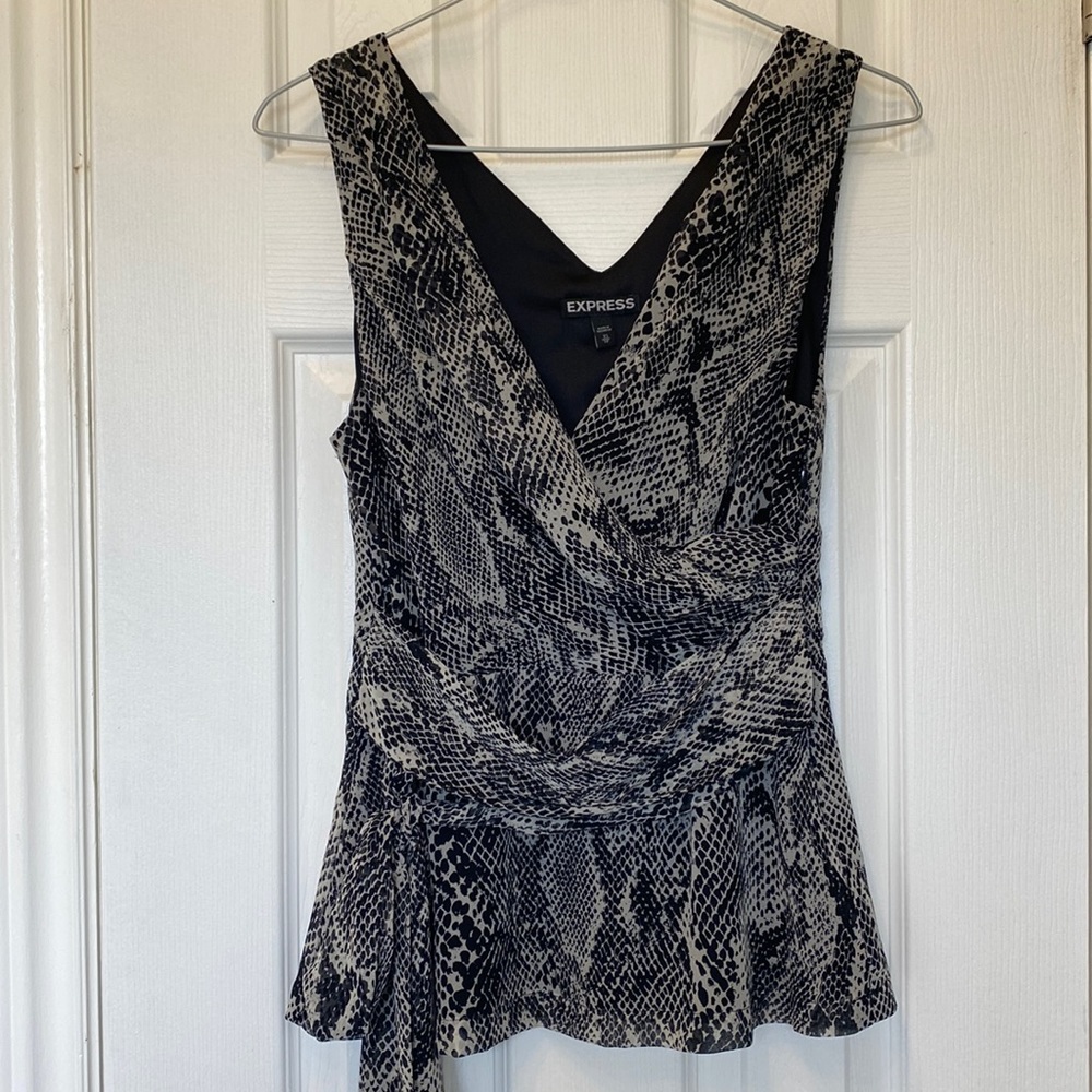 Express snake print (black and taupe) sleeveless wrap top